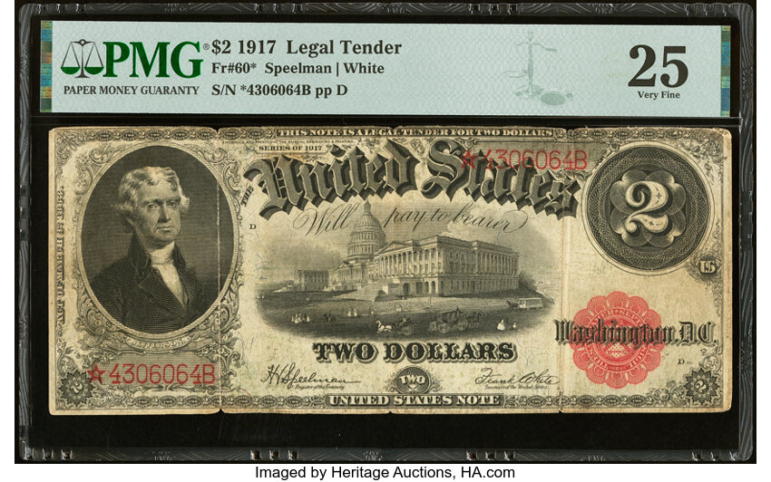 image for: Fr. 60* $2 1917 Legal Tender Star Note PMG Very Fine 25....