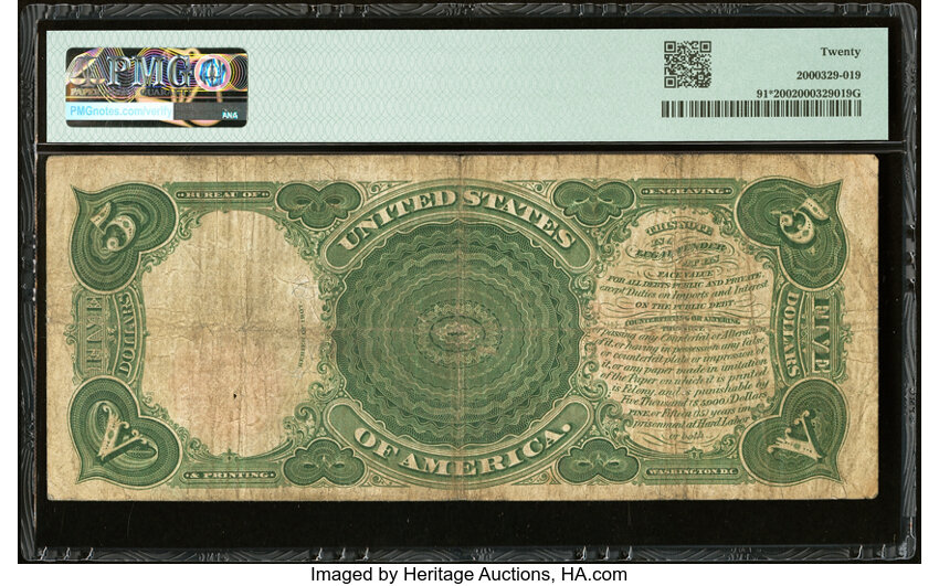 image for: Fr. 91* $5 1907 Legal Tender Star Note PMG Very Fine 20....