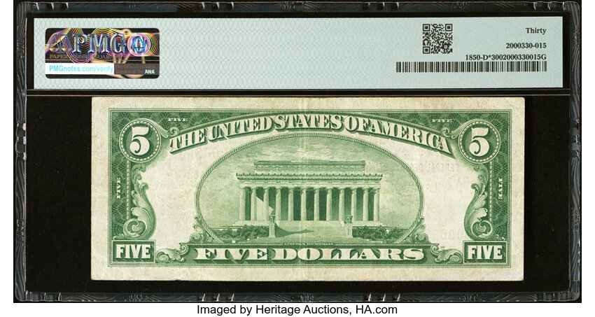 image for: Fr. 1850-D* $5 1929 Federal Reserve Bank Star Note. PMG Very Fine 30....