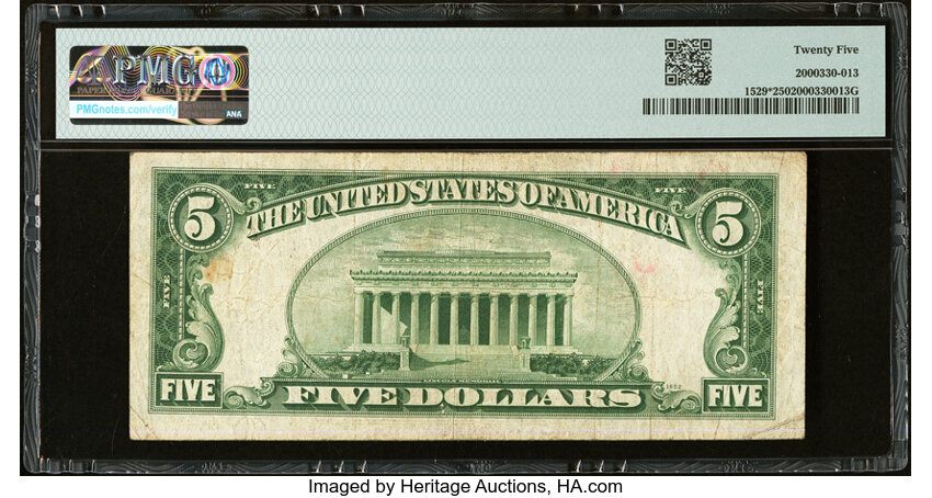 image for: Fr. 1529* $5 1928D Legal Tender Star Note. PMG Very Fine 25....