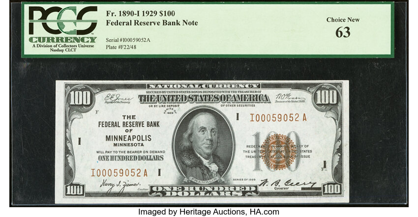 image for: Fr. 1890-I $100 1929 Federal Reserve Bank Note. PCGS Choice New 63....