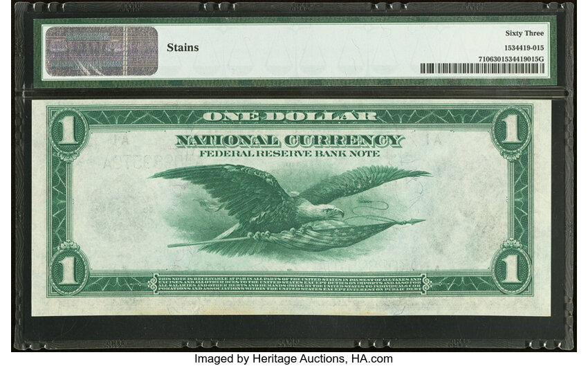 image for: Fr. 710 $1 1918 Federal Reserve Bank Note PMG Choice Uncirculated 63....