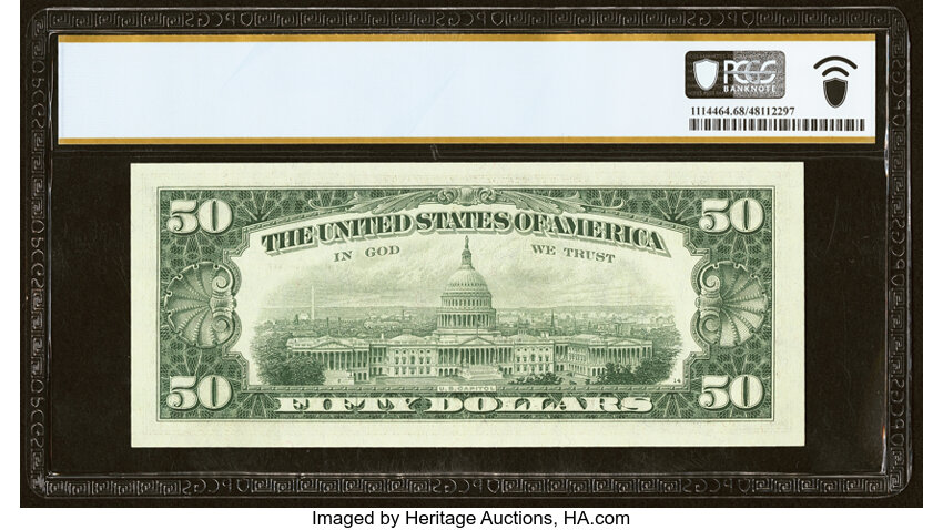 image for: Fr. 2115-B $50 1969A Federal Reserve Note. PCGS Banknote Superb Gem Unc 68 PPQ....