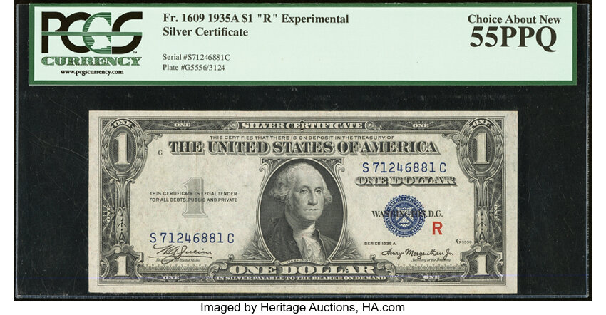 image for: Fr. 1609 $1 1935A R Silver Certificate. PCGS Choice About New 55PPQ....