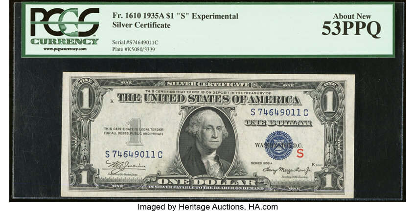 image for: Fr. 1610 $1 1935A S Silver Certificate. PCGS About New 53PPQ....
