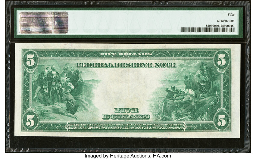 image for: Fr. 849 $5 1914 Federal Reserve Note PMG About Uncirculated 50....
