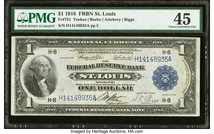 image for: Fr. 731 $1 1918 Federal Reserve Bank Note PMG Choice Extremely Fine 45....
