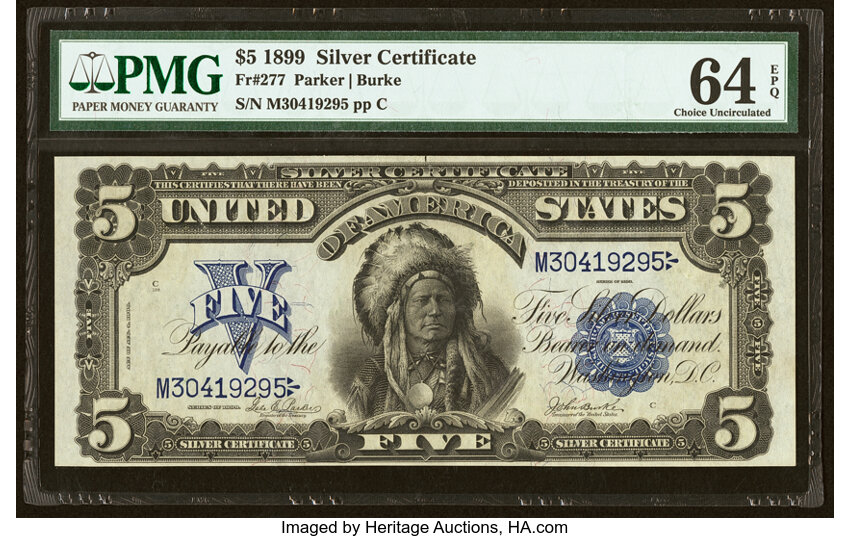 image for: Fr. 277 $5 1899 Silver Certificate PMG Choice Uncirculated 64 EPQ....