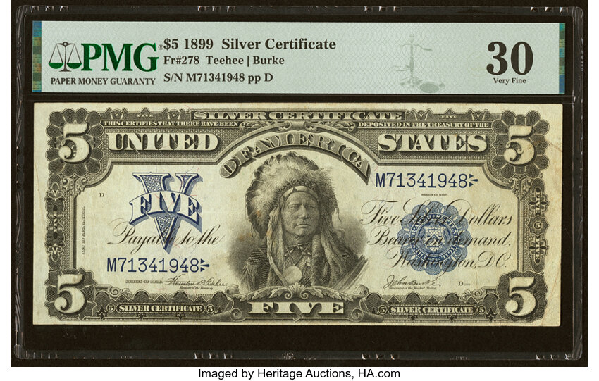 image for: Fr. 278 $5 1899 Silver Certificate PMG Very Fine 30....