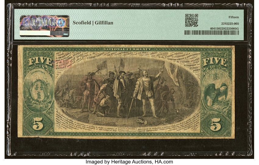 image for: Norwich, CT - $5 1875 Fr. 404 The Thames National Bank Ch. # 657 PMG Choice Fine 15....