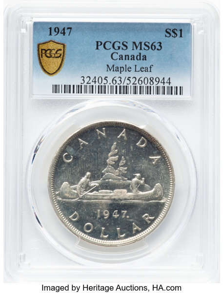 image for: Canada: George VI "Maple Leaf" Dollar 1947 MS63 PCGS,...