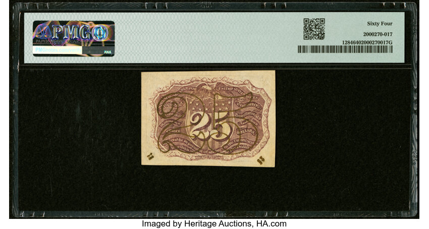 image for:  Head of George Washington in Bronze Oval Frame 25c PMG CU64 (Fr. 1284)