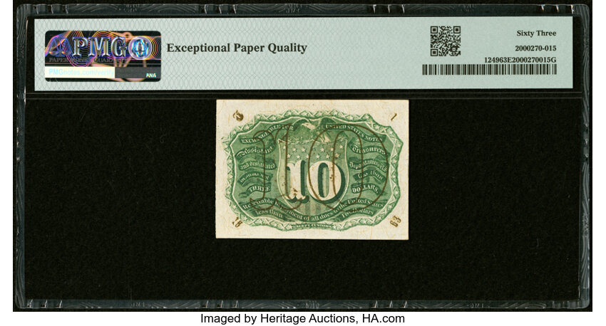 image for:  Head of George Washington in Bronze Oval Frame 10c PMG CU63 (Fr. 1249)