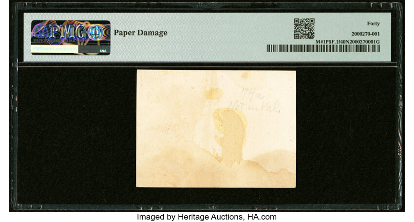 image for: Milton 1P5F.1f 5¢ First Issue Face Proof PMG Extremely Fine 40 Net....