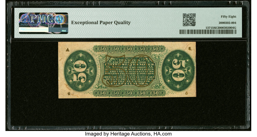 image for:  Seated figure of Justice 50c PMG AU58 (Fr. 1371)