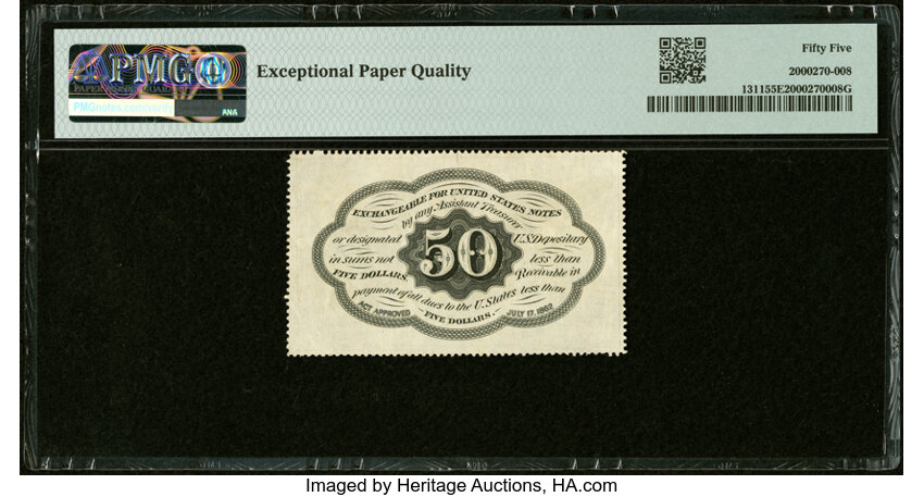 image for:  Five Stamps Obverse 50c PMG AU55 (Fr. 1311)