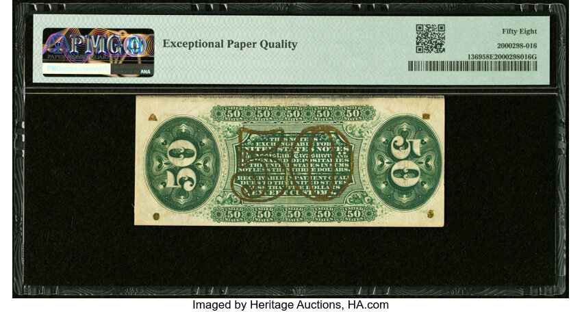 image for:  Seated figure of Justice 50c PMG AU58 (Fr. 1369)