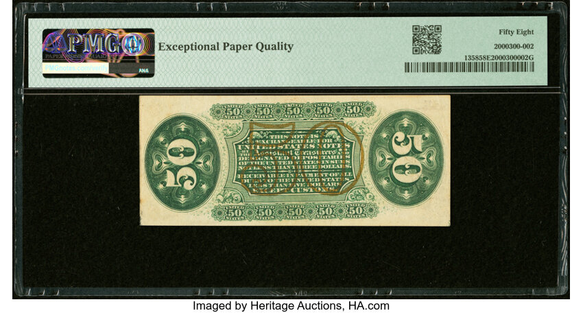 image for:  Seated figure of Justice 50c PMG AU58 (Fr. 1358)