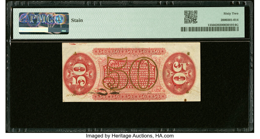 image for:  Seated figure of Justice 50c PMG CU62 (Fr. 1356)