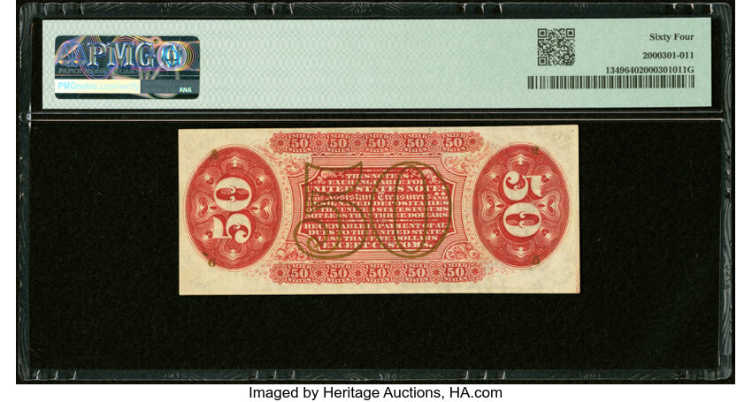 image for:  Seated figure of Justice 50c PMG CU64 (Fr. 1349)