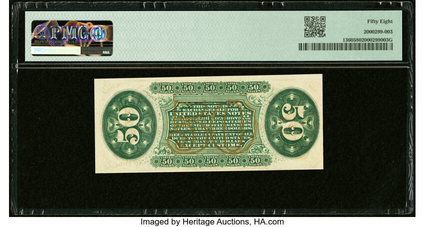 image for:  Seated figure of Justice 50c PMG AU58 (Fr. 1360)