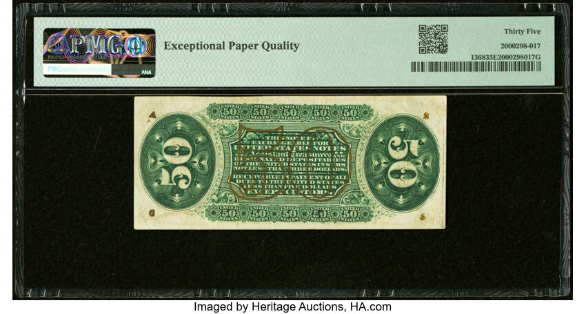 image for:  Seated figure of Justice 50c PMG VF35 (Fr. 1368)