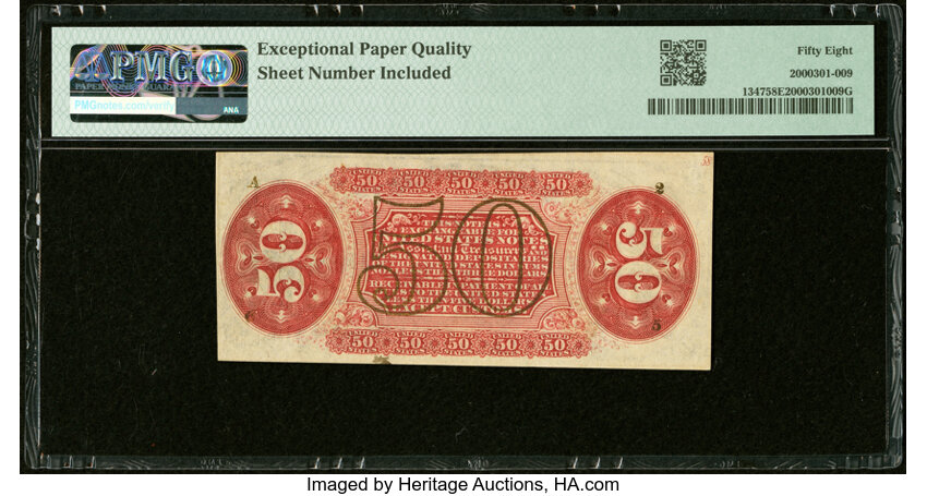 image for:  Seated figure of Justice 50c PMG AU58 (Fr. 1347)