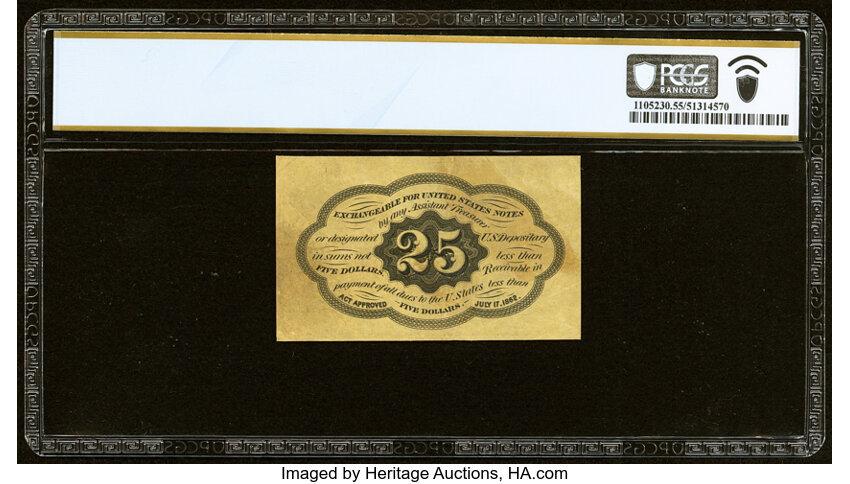 image for:  Five Stamps Obverse 25c PCGS AU55 (Fr. 1282)