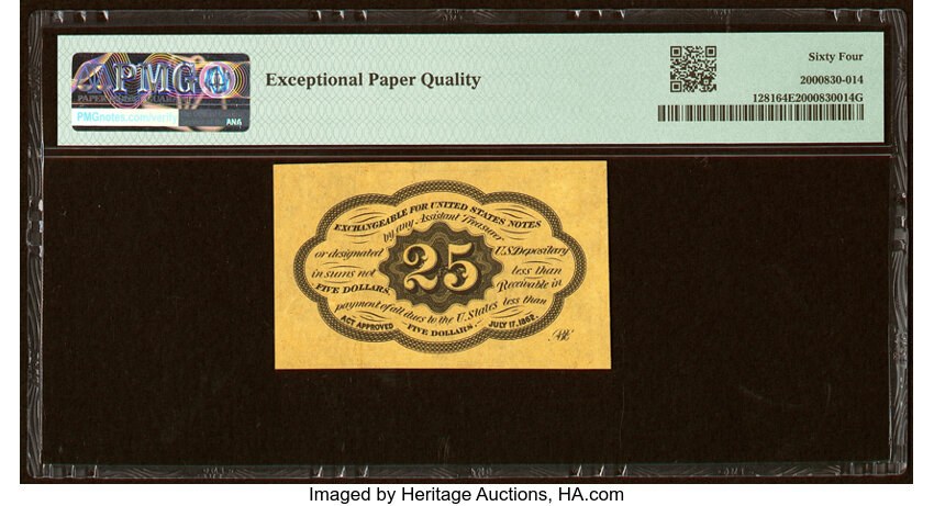 image for:  Five Stamps Obverse 25c PMG CU64 (Fr. 1281)