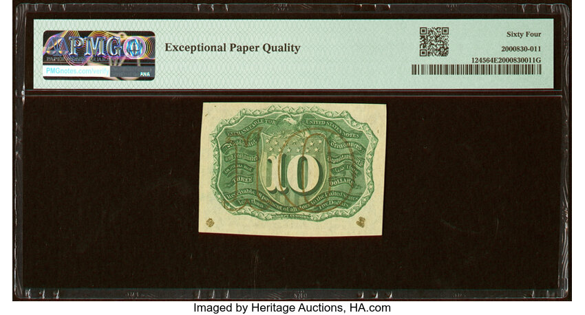 image for:  Head of George Washington in Bronze Oval Frame 10c PMG CU64 (Fr. 1245)