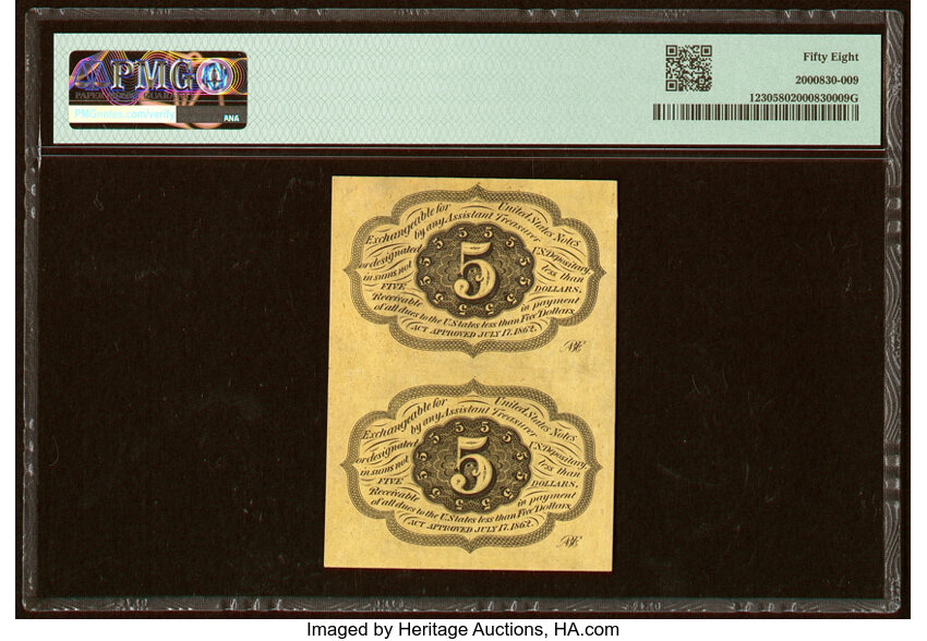 image for:  Jefferson Postage Stamp Obverse 5c PMG AU58 (Fr. 1230)