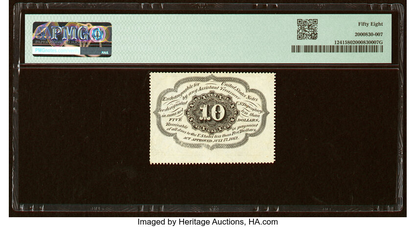 image for:  Washington Postage Stamp Obverse 10c PMG AU58 (Fr. 1241)