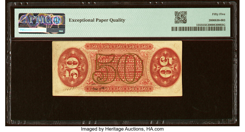 image for:  Seated figure of Justice 50c PMG AU55 (Fr. 1355)