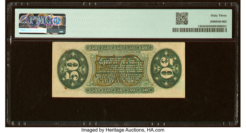 image for:  Seated figure of Justice 50c PMG CU63 (Fr. 1364)