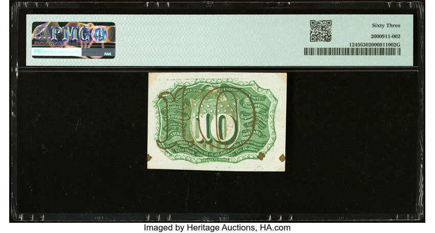 image for:  Head of George Washington in Bronze Oval Frame 10c PMG CU63 (Fr. 1245)