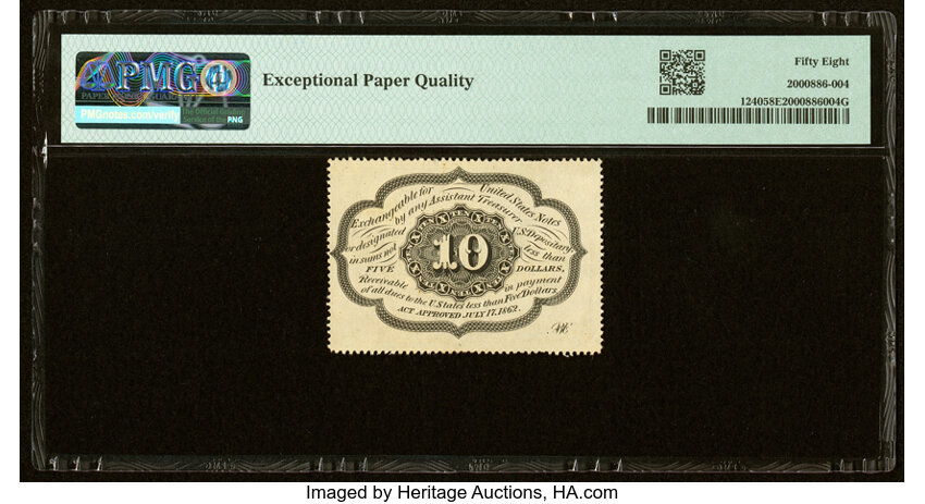 image for:  Washington Postage Stamp Obverse 10c PMG AU58 (Fr. 1240)