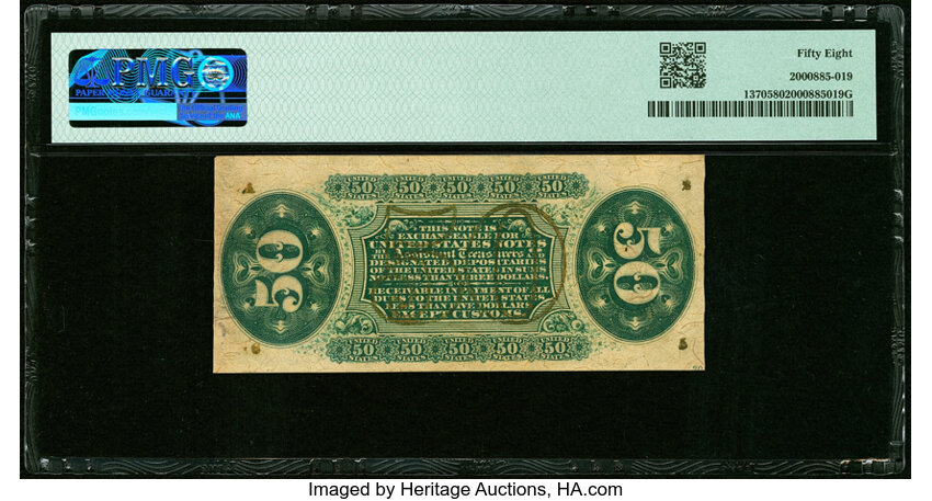 image for:  Seated figure of Justice 50c PMG AU58 (Fr. 1370)