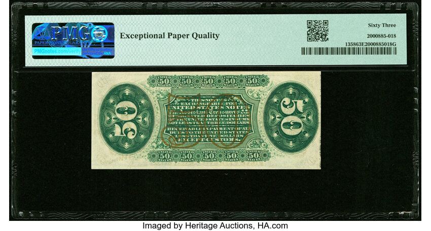 image for:  Seated figure of Justice 50c PMG CU63 (Fr. 1358)