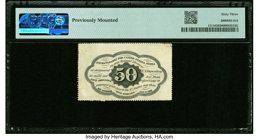 image for:  Five Stamps Obverse 50c PMG CU63 (Fr. 1311)