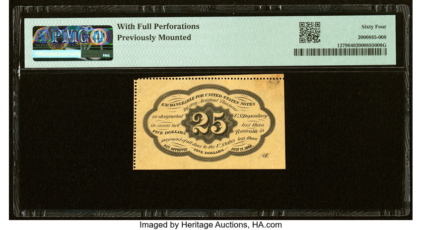 image for:  Five Stamps Obverse 25c PMG CU64 (Fr. 1279)