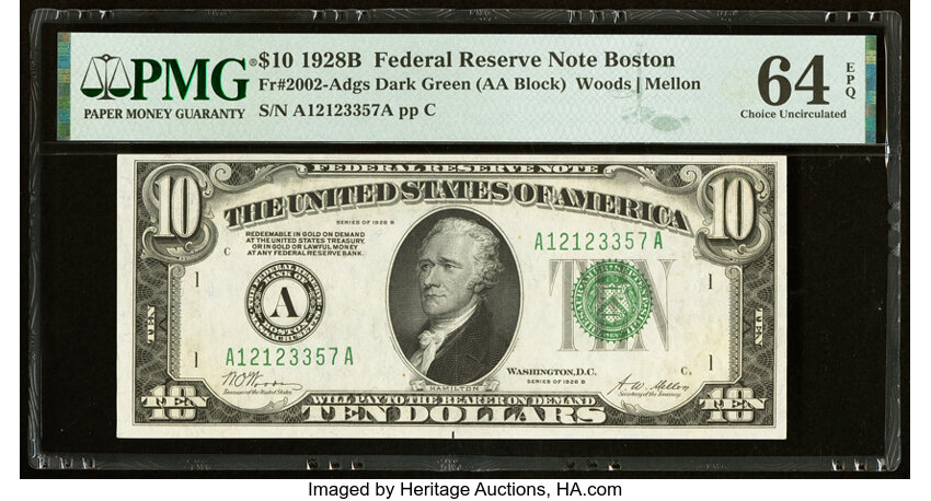 image for: Fr. 2002-A $10 1928B Federal Reserve Note. PMG Choice Uncirculated 64 EPQ....