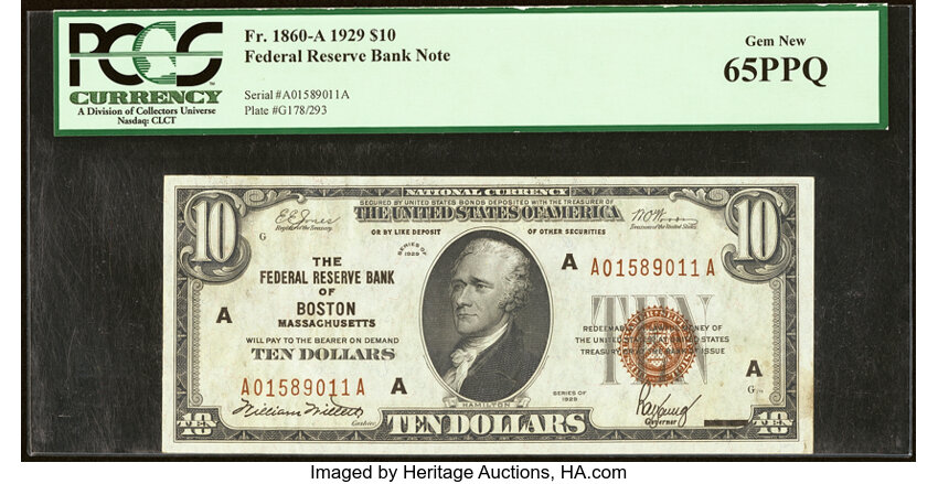image for: Fr. 1860-A $10 1929 Federal Reserve Bank Note. PCGS Gem New 65PPQ....