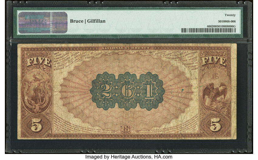 image for: New Bedford, MA - $5 1882 Brown Back Fr. 466 The First National Bank Ch. # 261 PMG Very Fine 20....