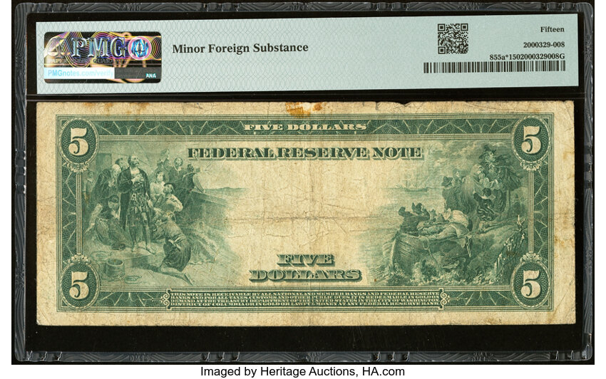 image for: Fr. 855a* $5 1914 Federal Reserve Star Note PMG Choice Fine 15....