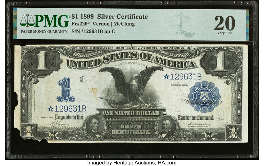 image for: Fr. 229* $1 1899 Silver Certificate Star Note PMG Very Fine 20....