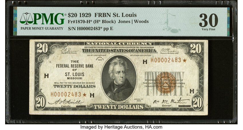 image for: Fr. 1870-H* $20 1929 Federal Reserve Bank Star Note. PMG Very Fine 30....