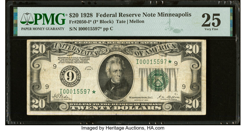 image for: Fr. 2050-I* $20 1928 Federal Reserve Star Note. PMG Very Fine 25....