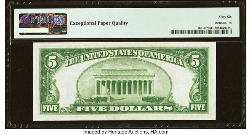 image for: Fr. 1651* $5 1934A Mule Silver Certificate Star Note. PMG Gem Uncirculated 66 EPQ....