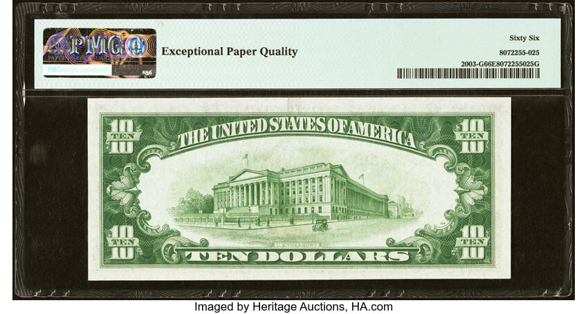image for: Fr. 2003-G $10 1928C Light Green Seal Federal Reserve Note. PMG Gem Uncirculated 66 EPQ....