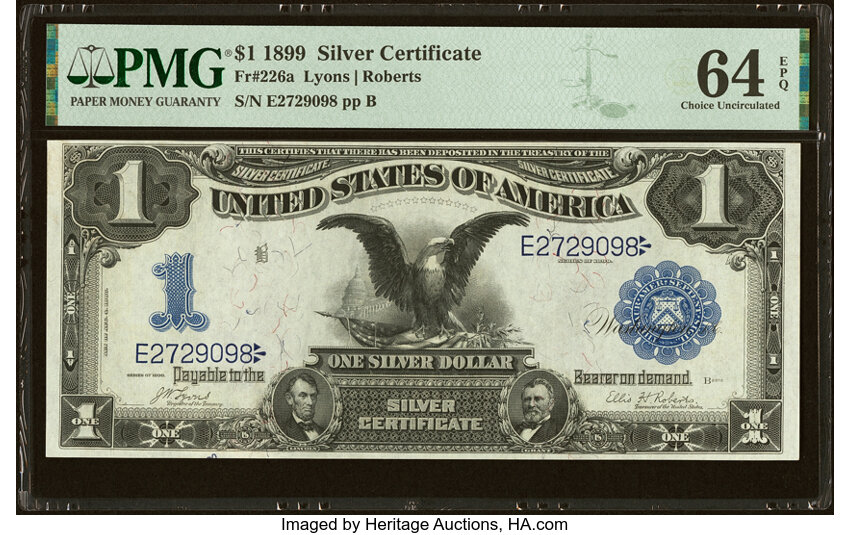 image for: Fr. 226a $1 1899 Silver Certificate PMG Choice Uncirculated 64 EPQ....